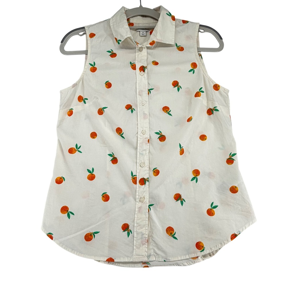 J.Crew Sleeveless Button Down Women Size Small Ivory Orange Fruit Coastal Preppy